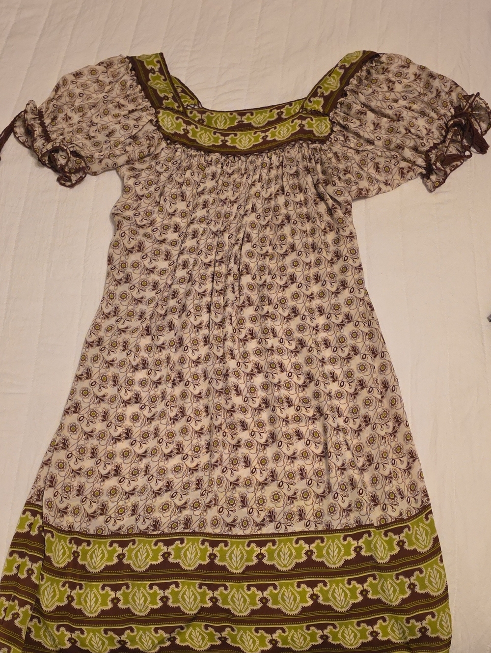 Girls' Olive Green Floral Peasant Dress